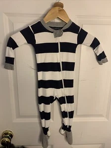 Burts Bees Baby-Baby Rugby Blue Stripe Organic Cotton Footed Pajama-12M #401 - Picture 1 of 7