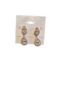 Ohrhänger klar Kristall Strass Träne goldfarben - Bild 1 von 5