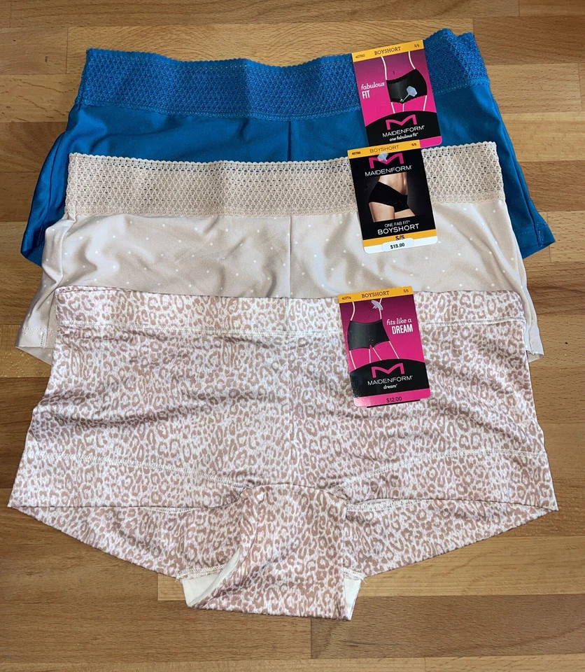 Maidenform One Fab Fit Boyshort Panties Size XL/8 Beige & White Dots
