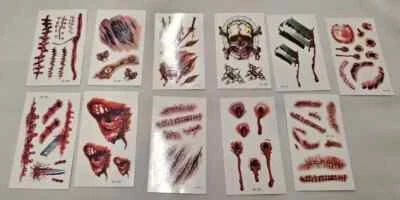 Halloween Temporary Tattoo Horror Zombie Scars Stitches Wounds Blood Scary