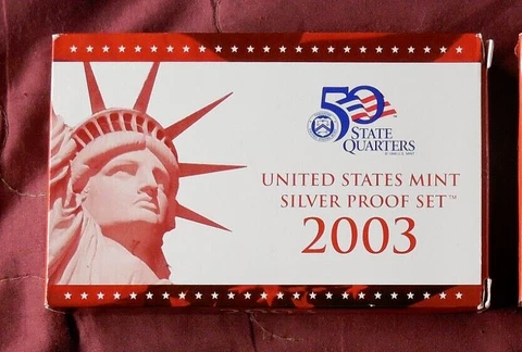 2003 U.S. Mint 90% Silver Proof Set with State Quarters, Box and CoA Cover