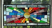 Beveled large full sun stained glass panel window rainbow arch 27 3/4 x 12 3/4