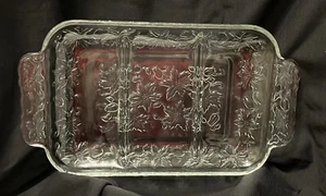 PRINCESS HOUSE FANTASIA DIVIDED GLASS SERVING DISH 12 1/2" W/ HANDLES - Picture 1 of 3