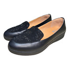 FitFlop Crystal Embellished Platform Sneaker Loafers Size 10 Black Leather Shoes