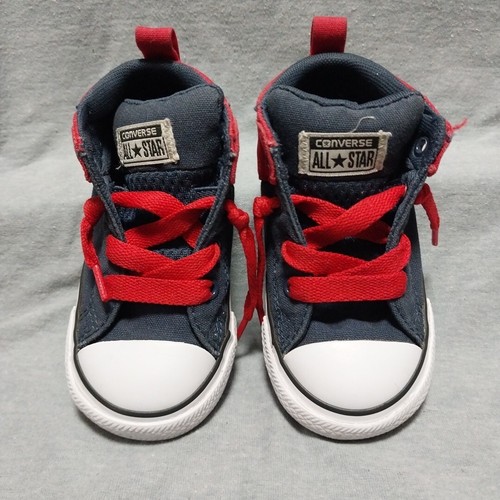 Converse All Star Alex Mid Blu Rosso Neonato Taglia 7 Slip On Senza Cravatta 742847F