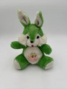 12" VINTAGE ZAYRE GREEN BUNNY RABBIT EASTER BASKET STUFFED ANIMAL PLUSH TOY - Picture 1 of 19