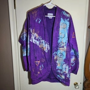 VINTAGE 1980s Purple SUNDANCE coat Size Medium Denim Painted - Picture 1 of 11