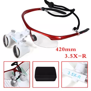 Dental Medical Surgical Binocular Magnifier Loupes 3.5X-420MM Red - Picture 1 of 11