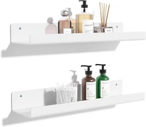 2 Pack Acrylic Wall Shelves 15 Inch Floating Bookshelves Display Organizer White - Picture 1 of 1