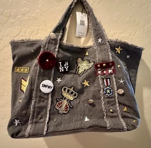 Steve Madden NWT Canvas Military Inspired Tote Bag Patches Buttons Gray - Picture 1 of 9