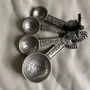 Juego de cucharas medidoras de plata diseño de girasol gallo granja decoración de campo - Imagen 1 de 2