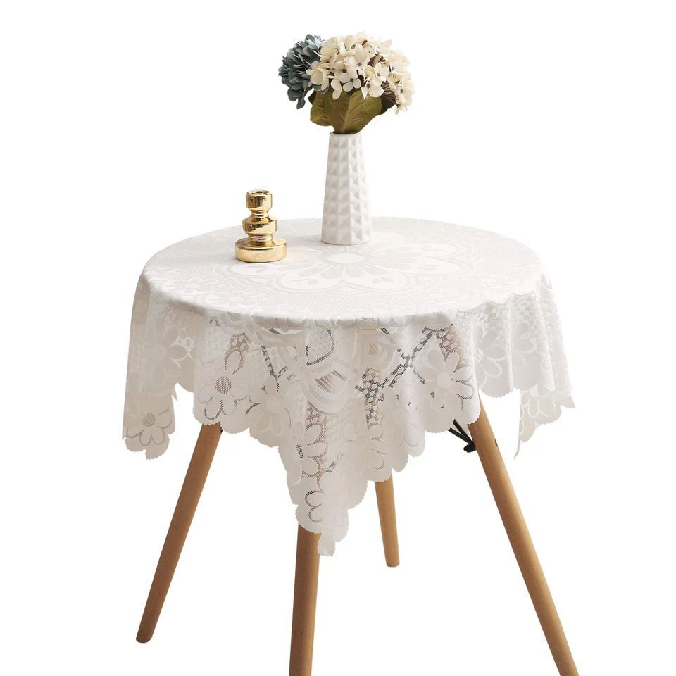 HOMECOOL Square Small Table Cloth - Ivory Crochet Tablecloth for Round Coffee Ta