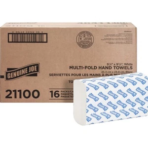 Genuine Joe Multifold Hand Towels, 9.5" x 9.10", 1-Ply, White, 250/Pack, 16 C... - Picture 1 of 7