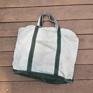 Vintage 90's GH Bass & Co. Boat and Tote Beige Canvas w/ Green StrapsX-Large Bag - Picture 1 of 6