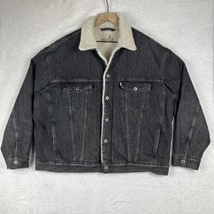 Levis Silvertab Jean Jacket Mens Large Black Sherpa Trucker Type 3 Grunge - Picture 1 of 17