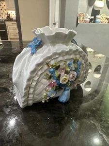 Vintage Depose Signed Porcelain Painted Gold Enamel Purse Flower Vase - Picture 1 of 14