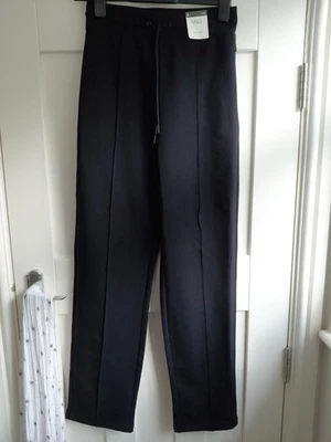 BNWT M&S Ladies Size 8 Long Black Jersey Straight Leg Joggers Side Pockets - Image 1 of 4