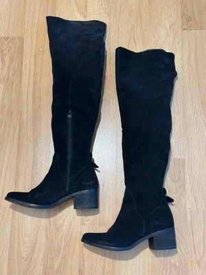 Steve Madden Boots Purly Size 7.5 Black Suede Leather Over the Knee Heel 2” - Image 1 of 4