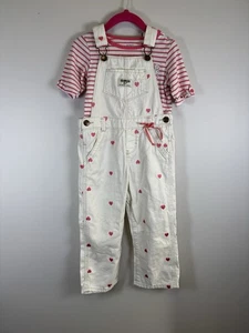 Osh Kosh Girls 3T Heart Long Bibs With A Pink Striped Shirt 3T - Picture 1 of 7
