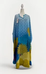 SATYA PAUL Damen Kaftan mit Blumenmuster Krepp blau bunt Midi Gr. S - Bild 1 von 13