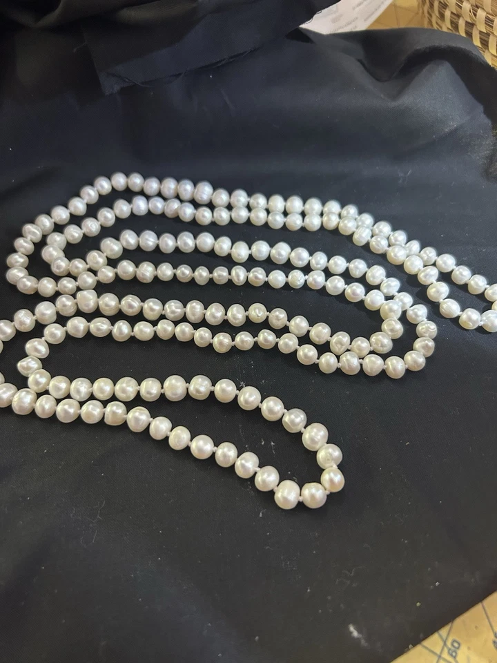 Colar de pérolas 60" fio único genuíno de água doce branco 5 e 8 mm - Imagem 1 de 1