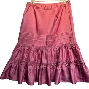 Banana Republic 100 % Seide feminin gerafft ausgestellt Rüschen Rock Damen 2 rosa rosa rosa - Bild 1 von 9