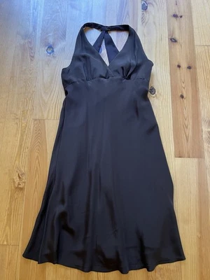 Винтажный Oleg Cassini женщин 16 коричневый шелк без рукавов с бретелью через шею атласная подкладка коктейль - Изображение 1 из 4