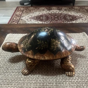 Bemalte Holz Schildkröte Schale Schmuckschale Schatulle - dunkles Bronze Holz. Schwer! 13”x8”x6” - Bild 1 von 10