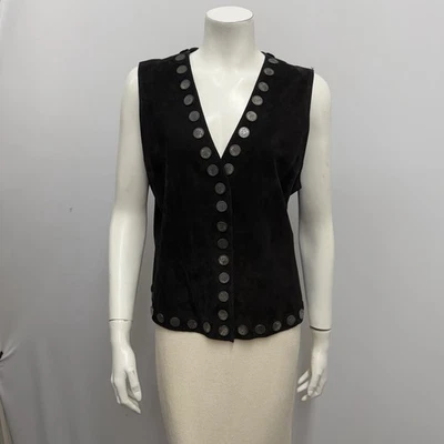 Chaleco de gamuza vintage Early Miu Miu con monedas antiguas negro tiene etiqueta temprana talla 42 6 Foto 1 de 4