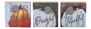 Blessed Grateful Thankful Pumpkins Grueso Estante Sitters Juego de 3 Madera - Imagen 1 de 1