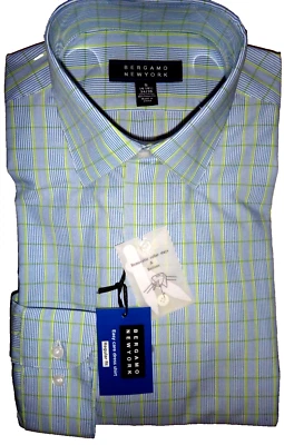 Camisa de vestir manga larga a cuadros azul claro BERGAMO New York para hombre 60 % algodón talla S Foto 1 de 4