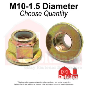 M10-1.5 Class 10 Nylon Insert Hex Flange Lock Nuts Zinc Yellow Thread (Pick Qty) - Picture 1 of 7