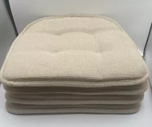 Set Of 4 Cream Colored Seat Cushions Square 16 X 16 x 1.5 - Picture 1 of 6