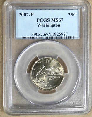 2007-P WASHINGTON STATE QUARTER PCGS MS67 925987 - BUSINESS STRIKE - Image 1 of 4