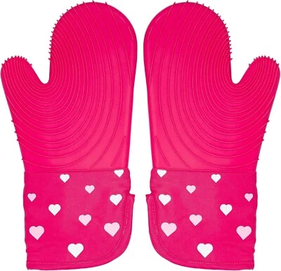 Juego de 2 guantes para horno Paris Hilton - diseño de corazón, resistente al calor, rosa Foto 1 de 4