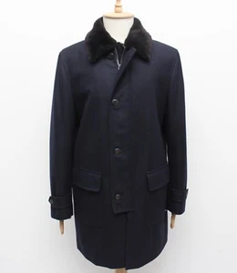 Men's BRIONI Luxury Wool Long Navy Fur Collar Coat Overcoat Size Tag XXL fits XL - Picture 1 of 19