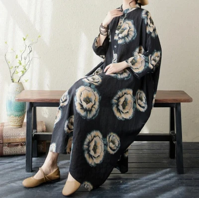 Ladies Black Arty  Abstract Italian  boho  Loose Comfy Slimming  Summer Dress 14 - Image 1 of 4