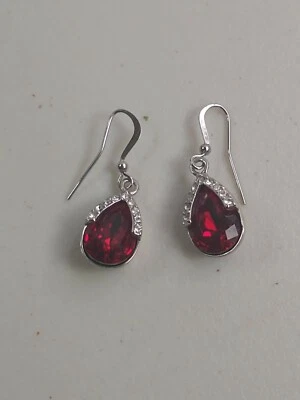 red teardrop rhinestone earrings dangle drop  - Image 1 of 4