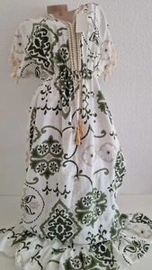 Sommerkleid Strandkleid Bohokleid lang Gr.44 Made in Italy Olive Weiß Kurzarm - Bild 1 von 3