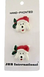 JHB International Hand-painted Dog in Santa Hat Christmas Buttons 3/4" Taiwan  - Picture 1 of 2