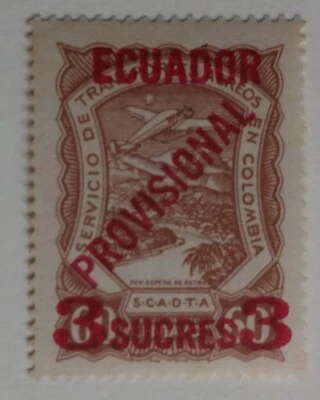 Sello de correo aéreo "provisional" de Ecuador, 1928, sc#C5, como nuevo, NH, OG, ver descripción Foto 1 de 4