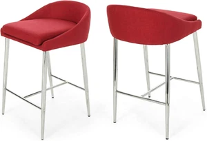 Fanny Bar Stools, Modern, Upholstered, Chrome Iron Legs, Red (Set of 2) - Picture 1 of 9