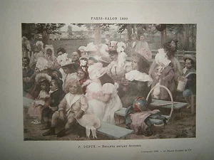 Gravure 19° 1899 couleur Peinture F. Dupuy Enfant devant guignol - Picture 1 of 1