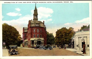 DOVER DELAWARE KING & STATE STREET HOTEL RICHARDSON OLD POSTCARD - Picture 1 of 2