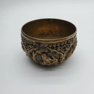 Vintage Asian Brass Bowl/Incense Burner Embossed with Figures and Embellishments - Bild 1 von 12
