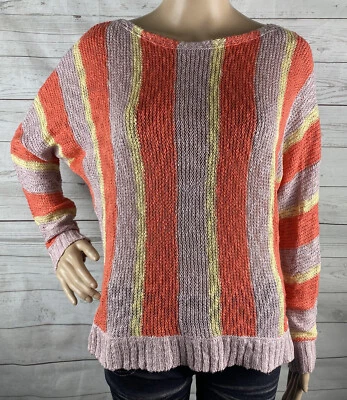 Daytrip Sweater Small Orange Lavender Yellow Vertical Striped Thin Knit Acrylic - Image 1 of 4