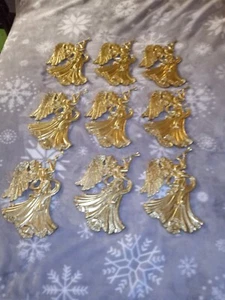9 Vintage Large Hard Plastic Metallic Gold Angel Ornaments - Picture 1 of 3