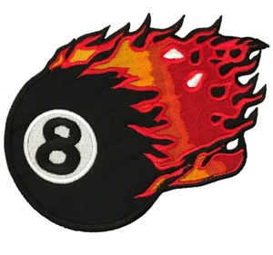 Flaming 8 Ball Iron-On Patch 6 Inch Bold Embroidered Applique for Jackets Vests - Picture 1 of 2