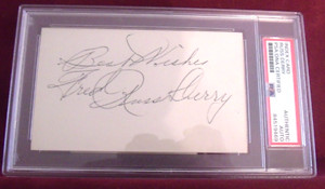 RUSS DERRY 1944-49 YANKEES HAND SIGNED INDEX CARD SLABBED AUTHENTIC PSA/DNA