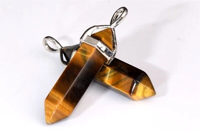 2 шт. 39x8 мм желтый тигровый глаз шестиугольный заостренный кулон AAA посеребренная крышка - Изображение 1 из 3